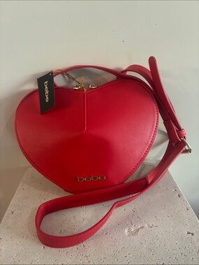 bebe Heart-Shaped Red Crossbody Bag with Gold Logo purse new